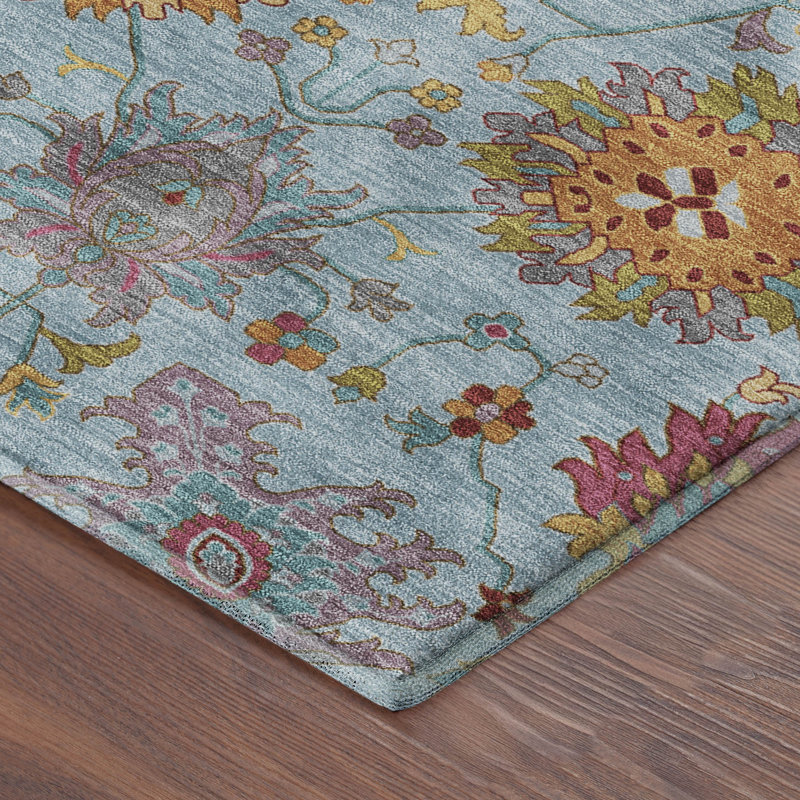 Tapis damassé de qualité supérieure Mayfield AMF2288, Ciel, 5 pi x 7 pi 6 po