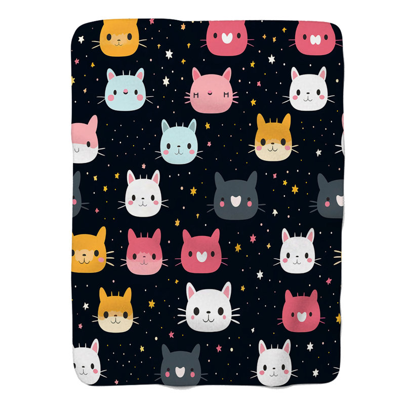 Kawaii Kitten Prints - 1 pièce Sherpa Premium, Lit simple