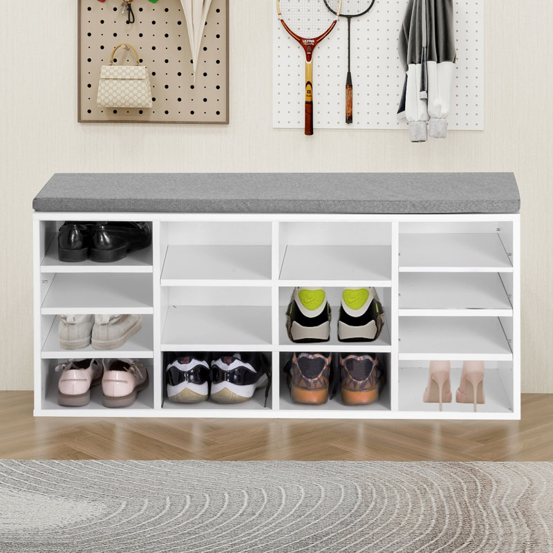 Wooden Shoe Bench Storage Shoe Cabinet Rack Hallway Cupboard Organizer with Seat, White
