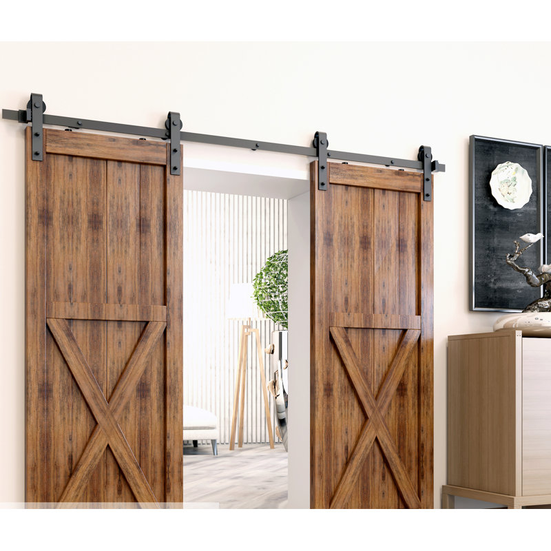 Ensemble de quincaillerie de porte de grange standard à une porte standard à deux portes noir rustique, 168 po