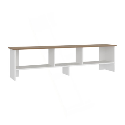 Blacksburg Modern TV Stand for 60 Inch TV, White and Natural Wood Entertainment Center with Open Storage Shelves for Living Room, Media Console Table