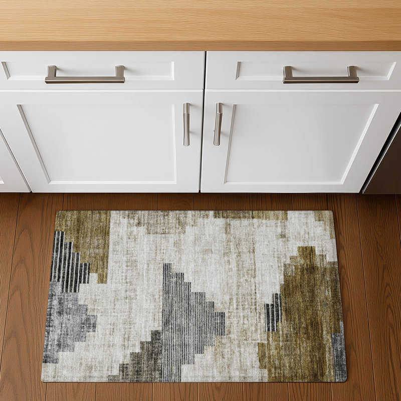 Premium Machine Washable Ashington AMF1829 Geometric Rug, Rectangle 1'8" x 2'6"