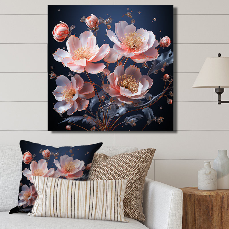 «Blue and Pink Zinnias Backdrop Collage» sur toile, Toile tendue, H 24 po x l 24 po x P 1 po
