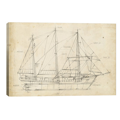 Sailboat Blueprint II by Ethan Harper - Wrapped Canvas Print