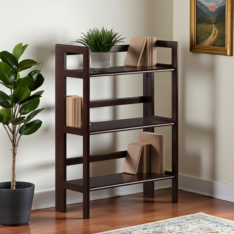 Zimmermann Terry 3-Tier Foldable Stackable Shelf Walnut Finish, 38.27" H X 27.57" W X 11.26" D, Brown