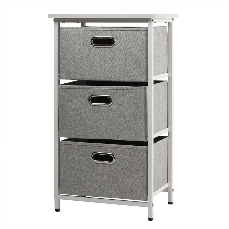 Commode 3 tiroirs Simmon, Blanc / Gris