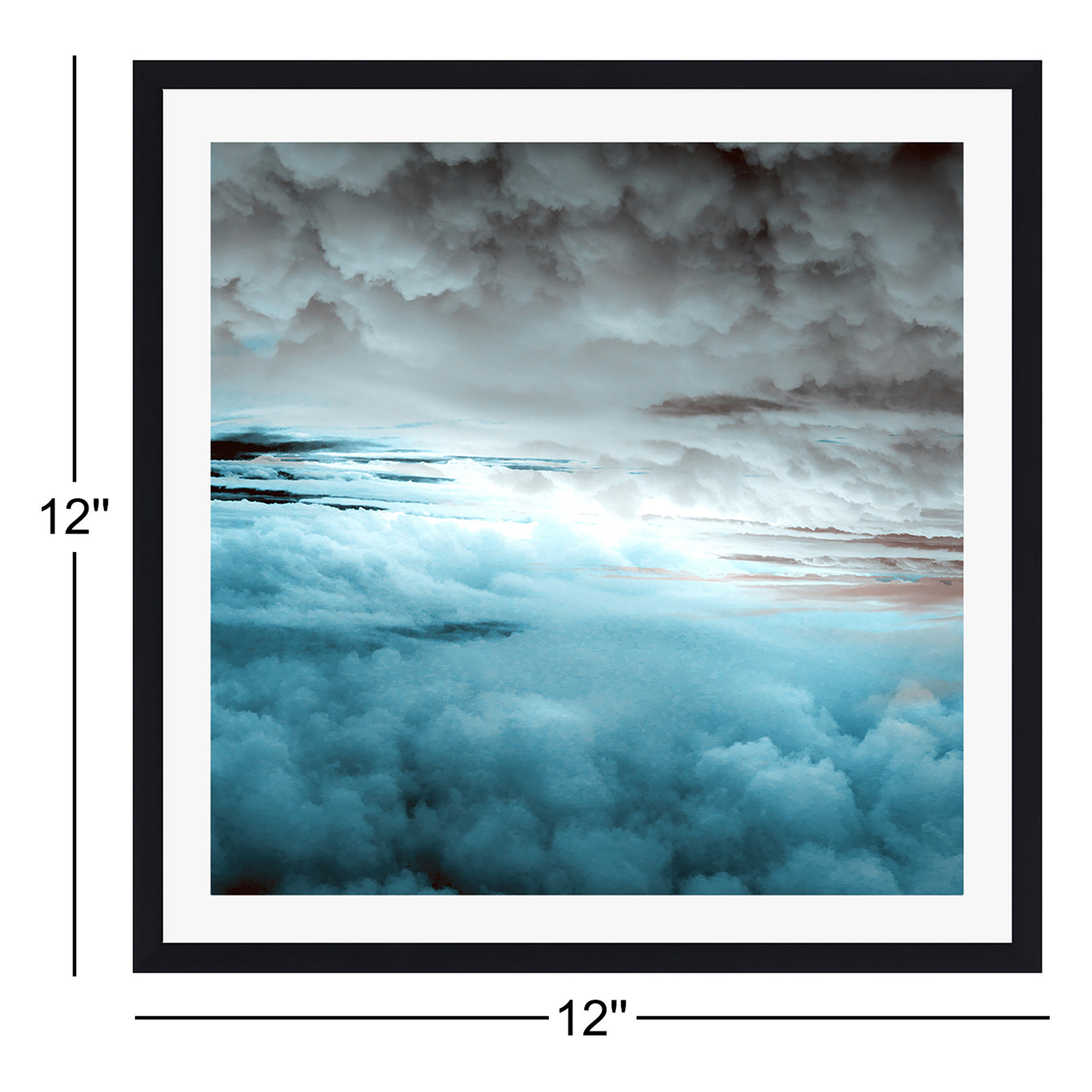 Glacier Painted Clouds by Caleb Troy, 12" H x 12" W x 0.75" D, Black Single Picture Framed, Yes