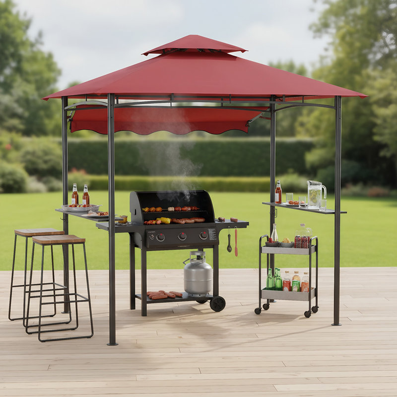Starecho 8Ft X 5Ft  Double Tiered  Soft-Top Grill Gazebo With Stretchable Side Awning, Red
