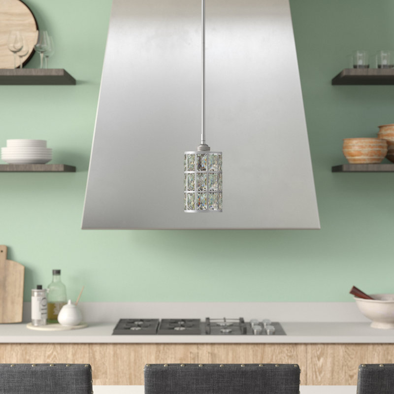 Luminaire suspendu cylindrique 1 lumière, Nickel poli