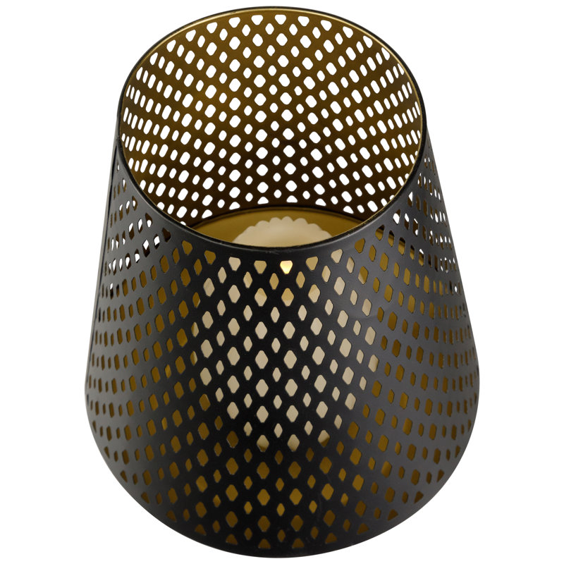 Large Laser-Cut Votive Candle Holder - - Black And Gold Finish, 11" H x 9" W x 9" D