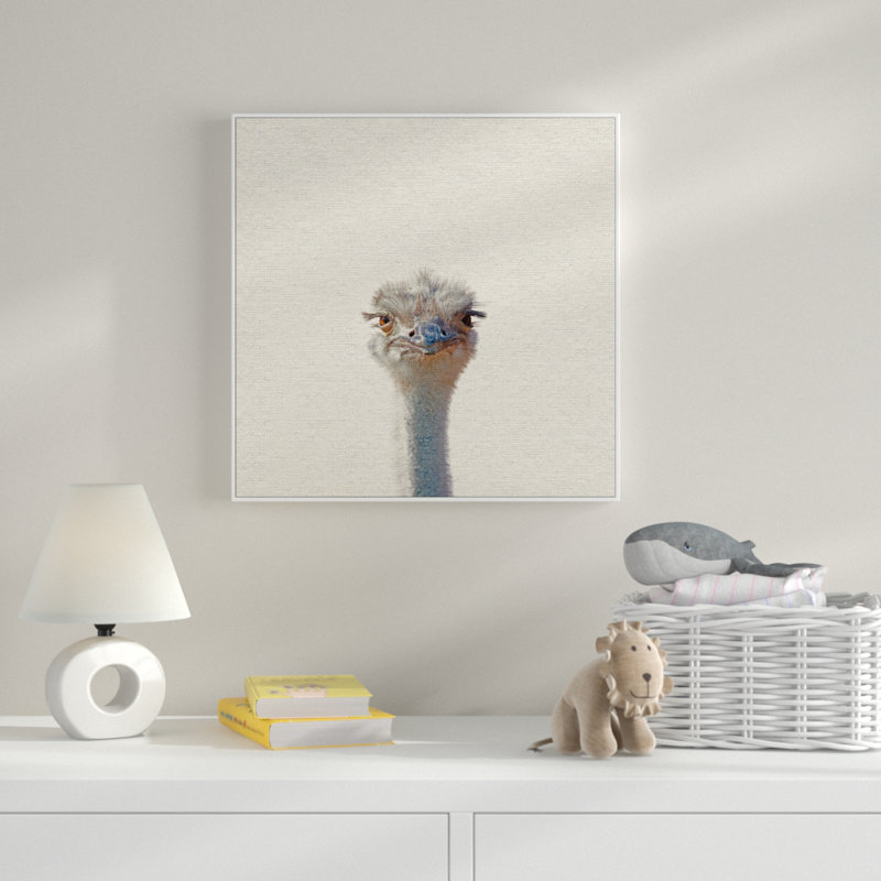 Grumpy Ostrich II - Drawing on Canvas, 51cm H x 51cm W