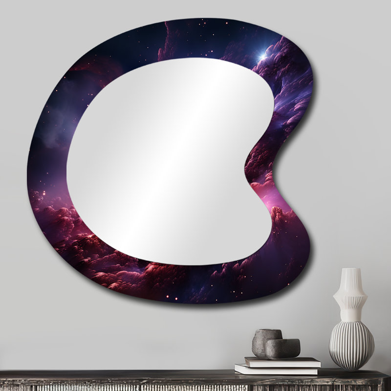 Abstract Purple Galaxy Storm V - Abstract Spirals Asymmetrical Modern Large Wall Mirror, 27" x 27"