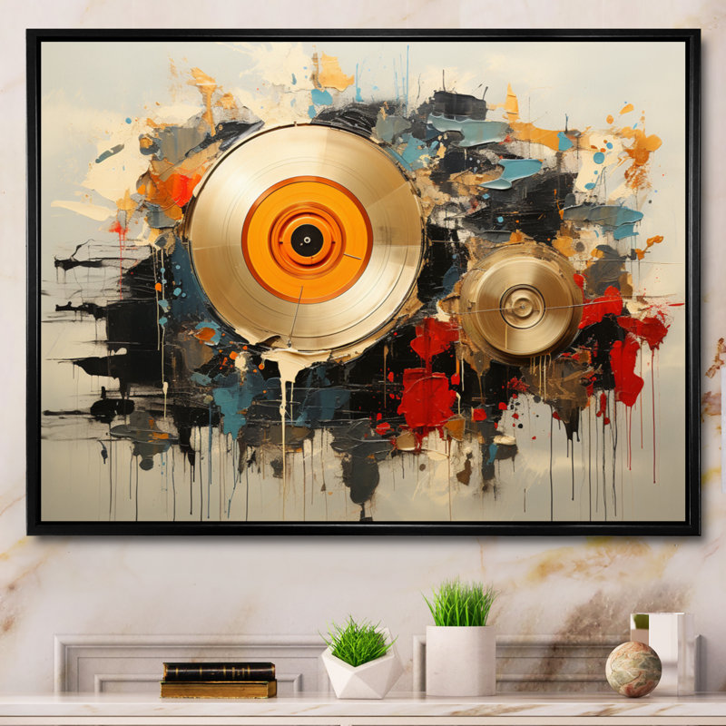 Vinyle, mélodie - Disques vinyle, art encadré, H 16 po x l 32 po x P 1 po, Cadre flottant noir