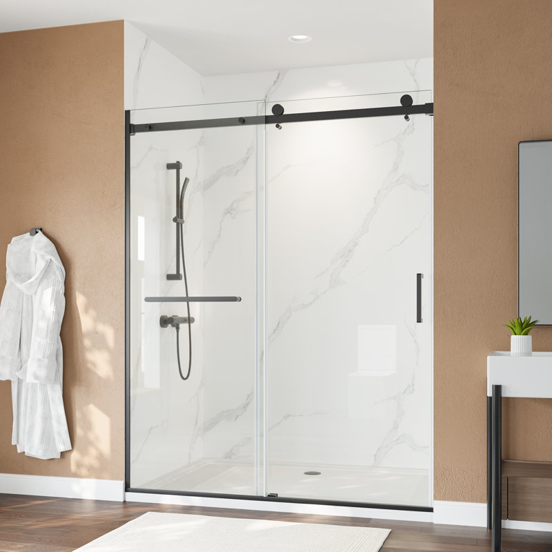 Porte de douche coulissante en verre trempé transparent épais certifié, Noir mat