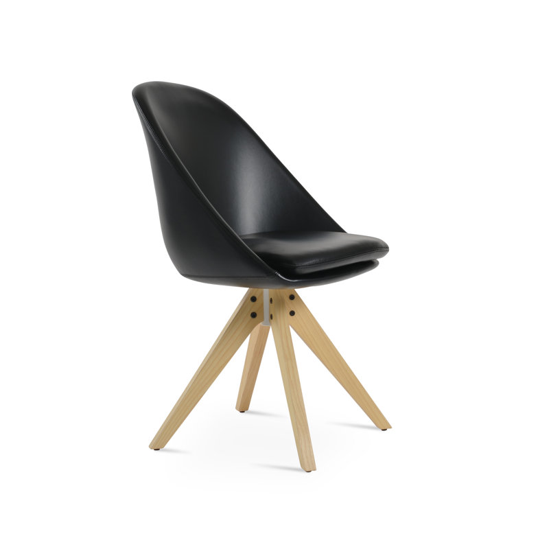 Chaise pivotante Avanos, Noir, Bois de frêne naturel
