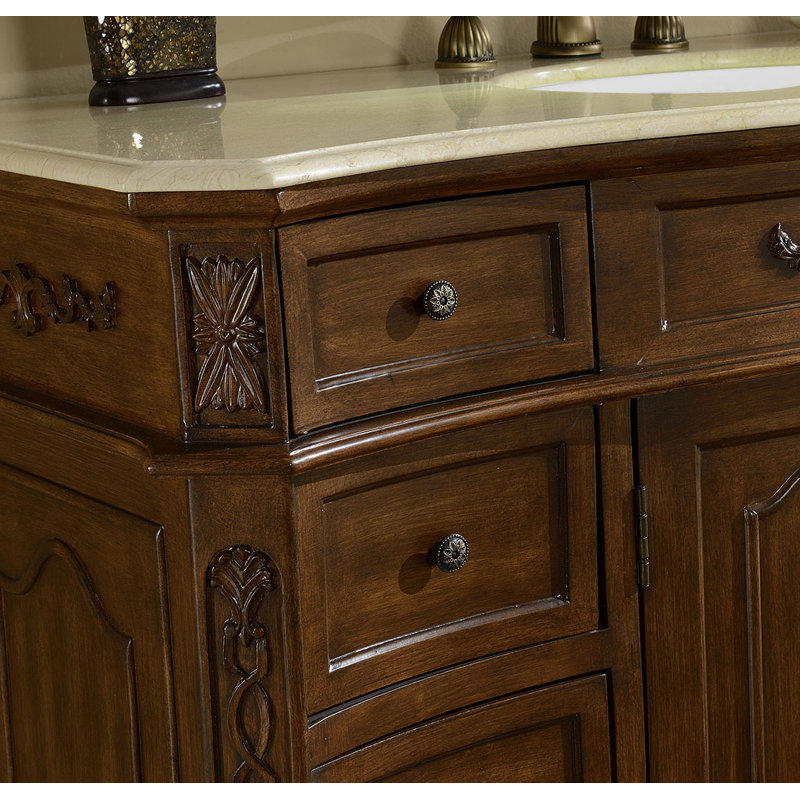 48'' Single Bathroom Vanity with Marble Top, Teak, White