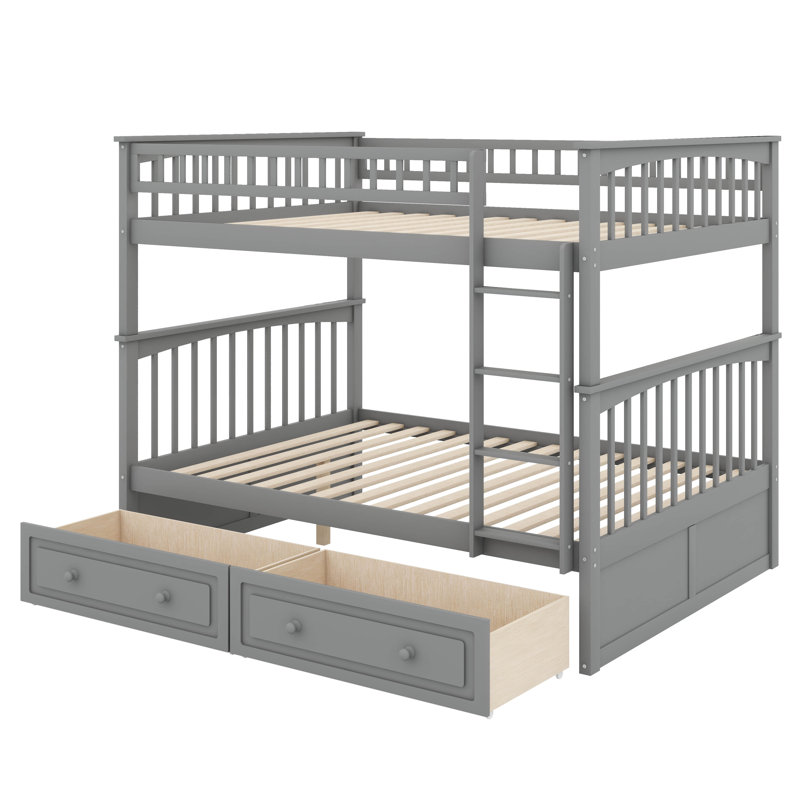 Lit double superposé double avec tiroirs de rangement et conception convertible, Gris