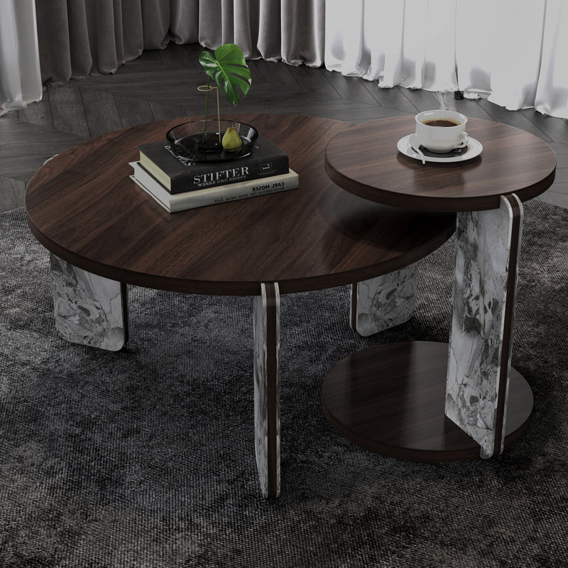 Table basse avec ensemble de tables de bout Modern, Noyer, Gris