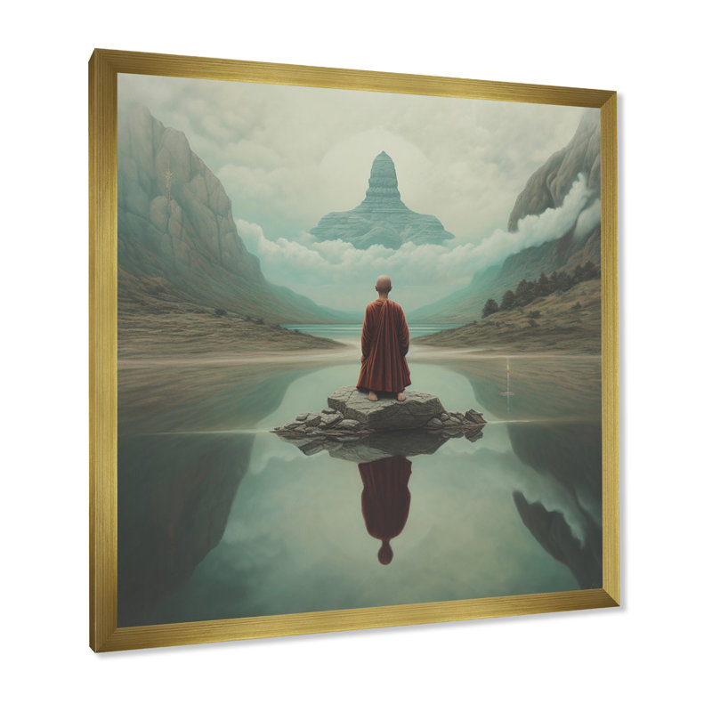 Mindfulness bouddhiste vison méditant sur toile, Cadre doré à une seule photo, H 24 po x l 24 po x P 1 po