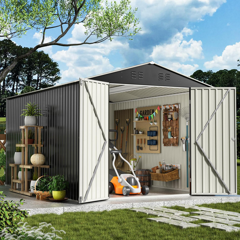 8 ft. W x 12 ft. D Outdoor Metal Storage Shed with Reinforced Steel Frame, Lockable Doors and Vents, 8x12 FT
