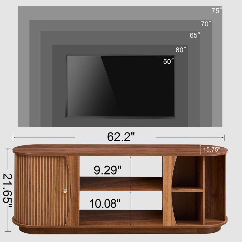 62" TV Stand with Tambour Door, Brown