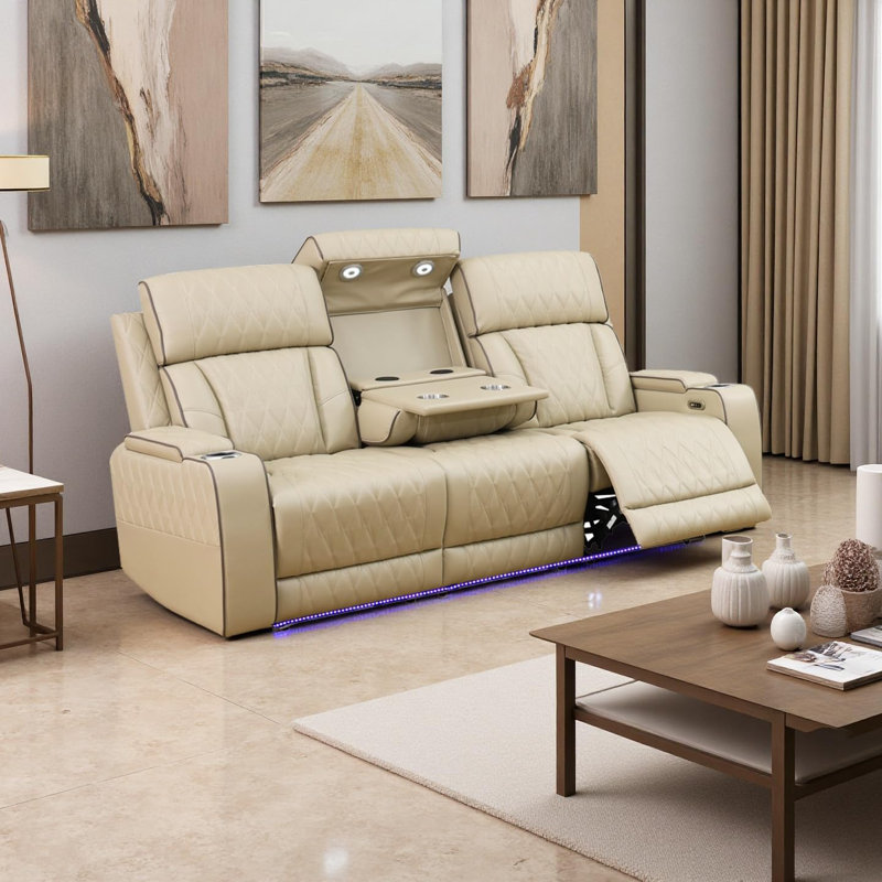 Canapé inclinable en cuir beige