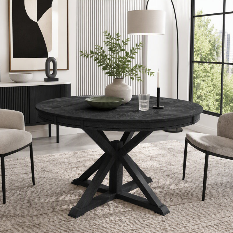 Table de salle à manger rétro avec rallonge papillon et base en forme de X, Espresso