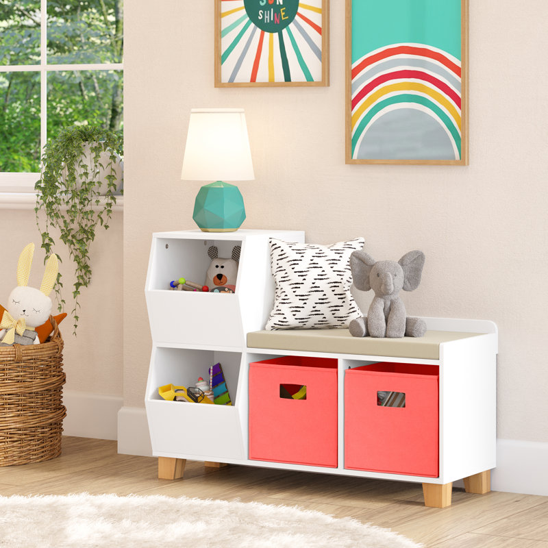 Banc de rangement pour tout-petits avec tablettes de rangement pour jouets et siège rembourré RiverRidge pour enfants Catch-All Cubby