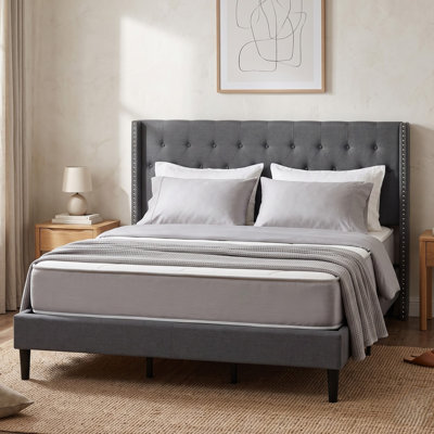 Carlisle King Tufted Upholstered Wingback Platform Bed