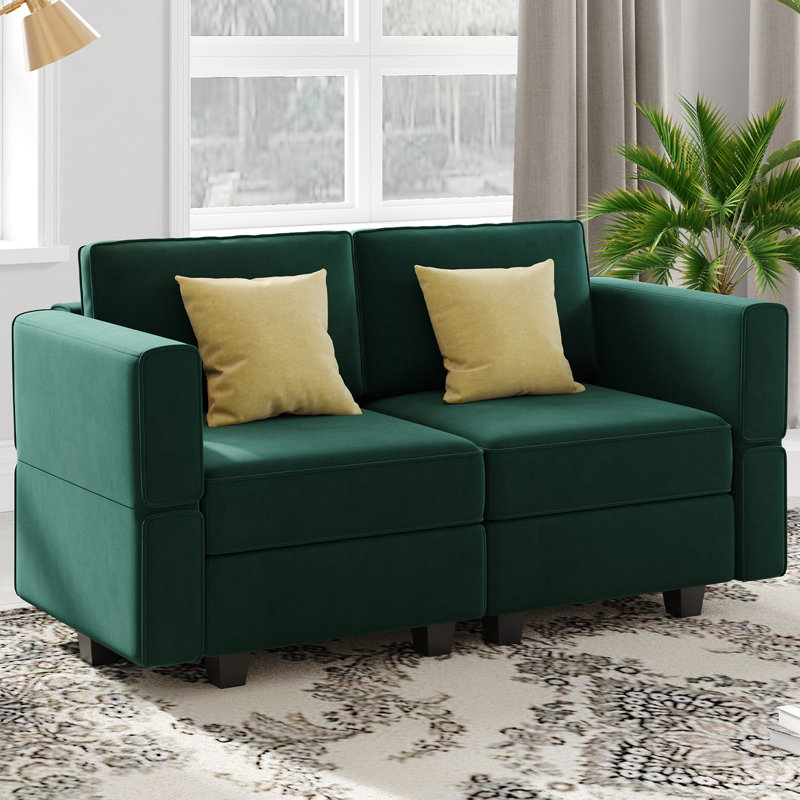 Nakash 3-Piece Symmetrical Modular Sectional Loveseat Upholstered Velvet Storage Apartment 2-Seat Sofa, Green