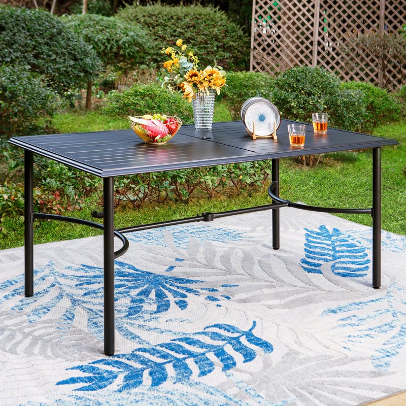 Rectangular Metal Outdoor Dining Table With Umbrella Hole , 67'' in. W 38'' in. D