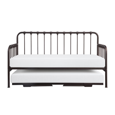 Lift - Up Trundle Daybed, Dark Bronze Finish Metal Frame For Bedroom, Classic Look, Bed With Folding Legs And , No Foundation Required, Twin Mattress Under 8 Inches Ideal, 300 Lbs Weight Capacity