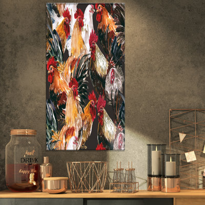 «Farm of Rooster in Watercolor Painting» de ferme, reproduction d'aquarelle sur toile tendue