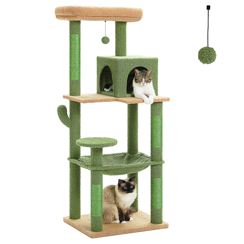 Grand arbre à chat pour chats d'intérieur, tour de chat à plusieurs niveaux avec très grands poteaux à griffer recouverts de sisal, condo confortable et perchoir supérieur