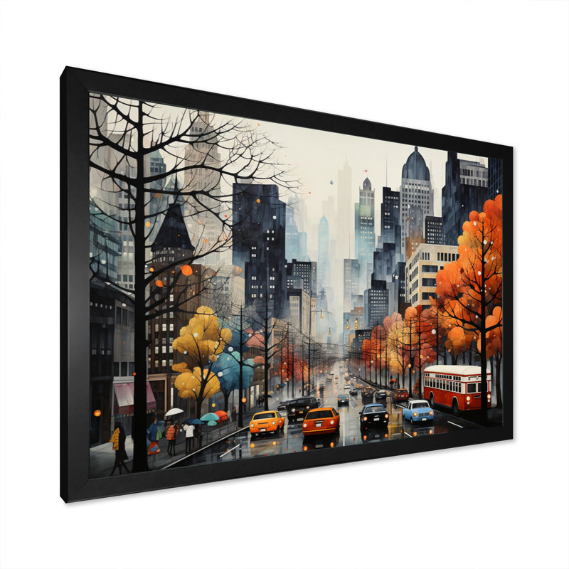 «Bold Cityscape Urban Fog III - City Buildings», art mural, Cadre simple noir, H 24 po x l 32 po x P 1 po