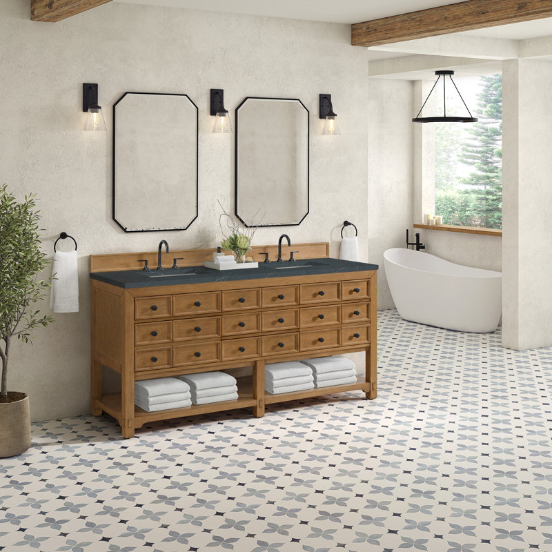 Malibu 72'' W Double Vanity, Charcoal Soapstone, Widespread, Amber Birch