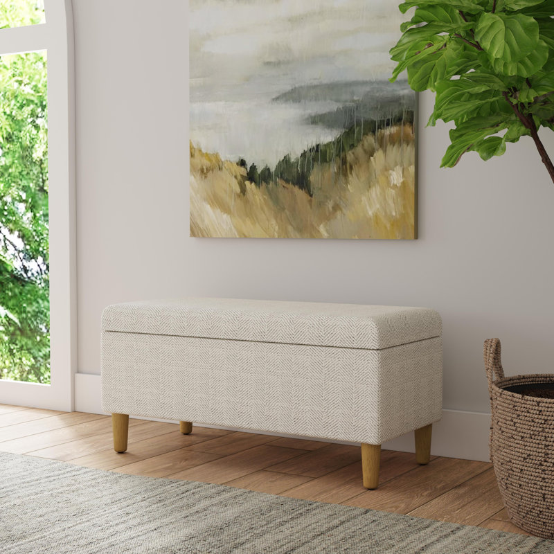 Banc de rangement rembourré 100% polyester Besart, Tissé à chevrons crème