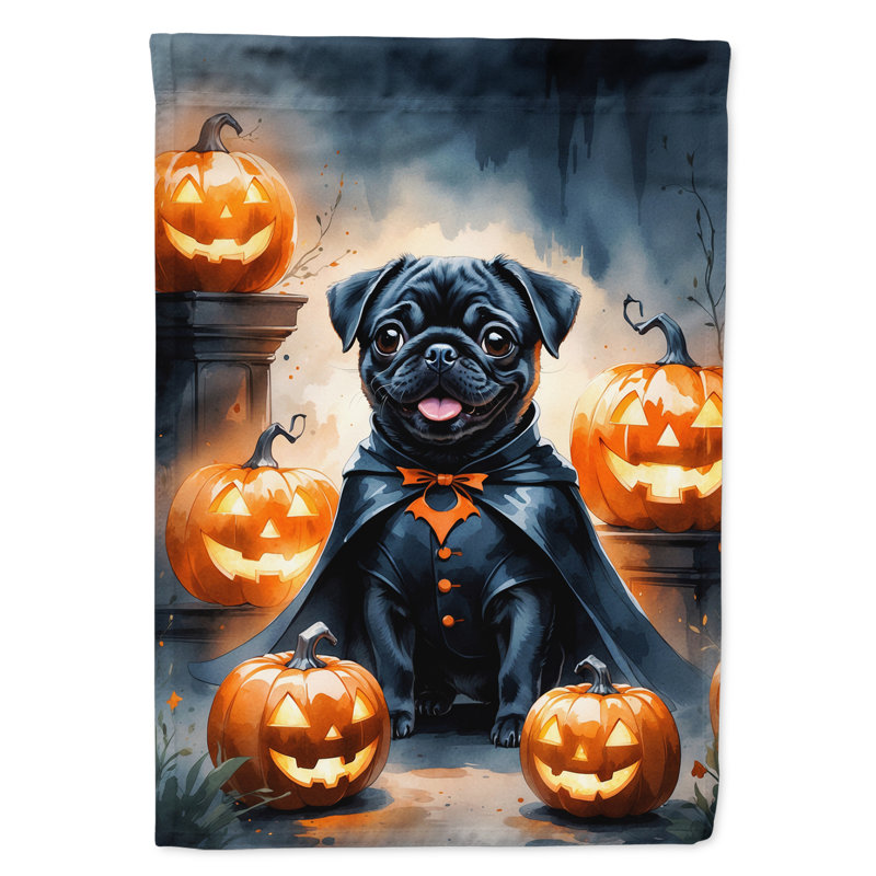 Drapeau de jardin chiot Halloween, Carlin noir