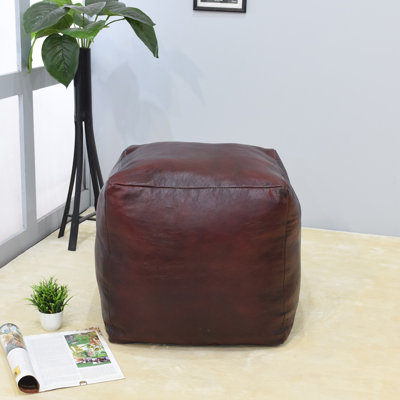 POUF EN CUIR FABRIQUÉ À LA MAIN ÉCONOMIQUE ET ÉPUISÉ - Conception uni uni, cuir de buffle Genunie, rembourrage en coton recyclé, assise pour le salon, la salle d'étude, le patio et le bureau