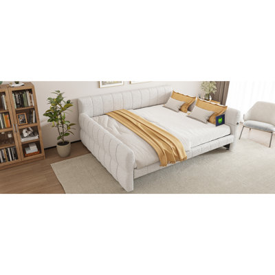 Usb Charging King Beds, Lambswool Upholstered Wood Frame, Modern Home