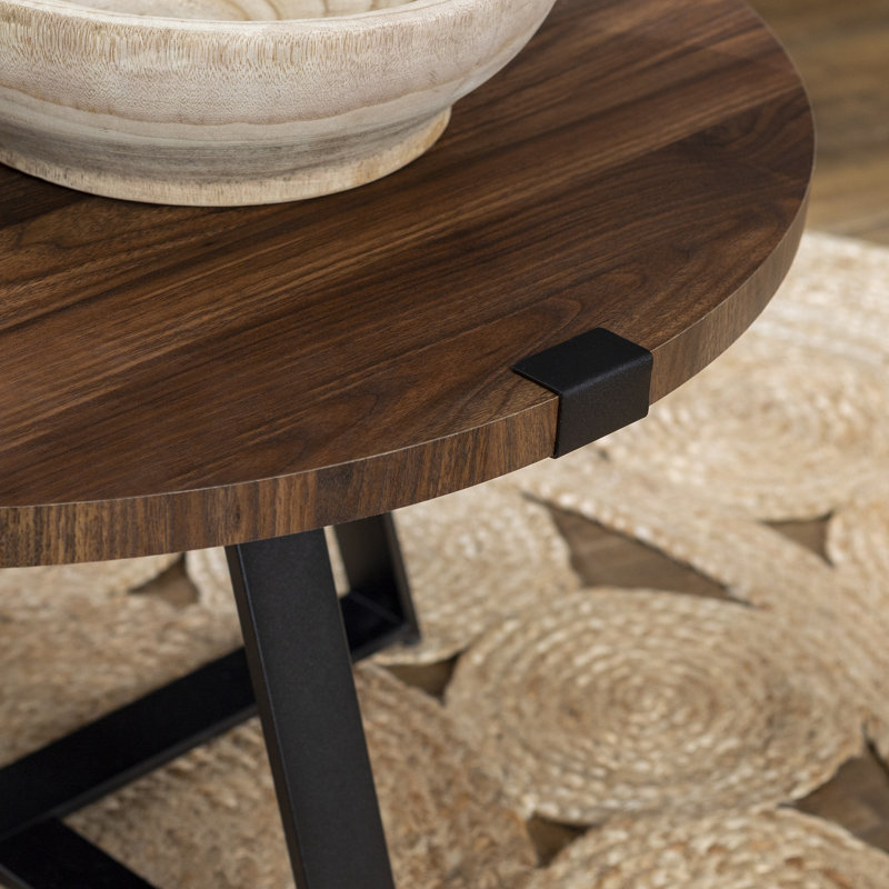 Table basse ronde à pieds croisés Paramus, Noyer foncé, Noir