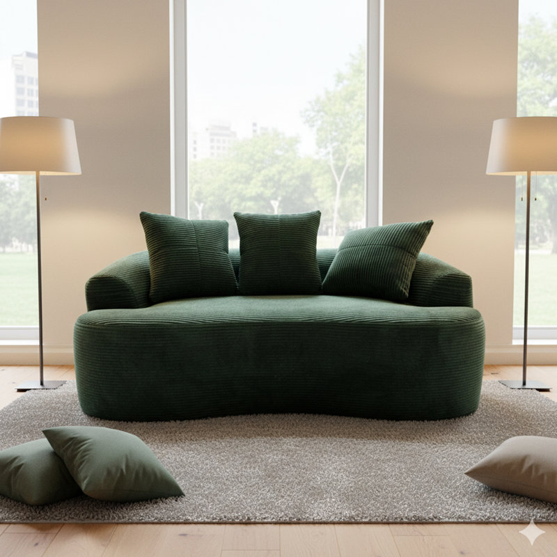 Courbe foncée de 65,3 po avec coussins à ressorts ensachés pour une détente confortable, 3 coussins décoratifs, un déballage facile, des coussins, de petits espaces de vie idéaux