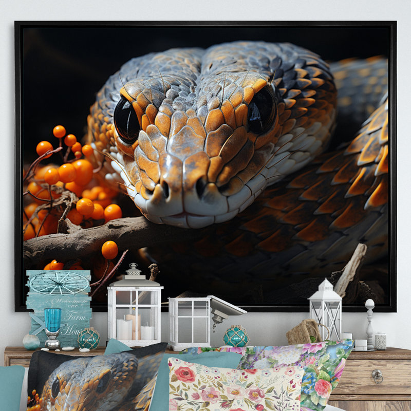 Afrique, serpents, couloirs sur toile, H 12 po x l 20 po x P 1 po, Cadre flottant noir