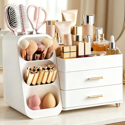 3-in-1 Sturdy Makeup Organiser with Drawers, Multi-Functional Cosmetic & Skincare Storage Unit for Dressers, Bathrooms and Bedrooms