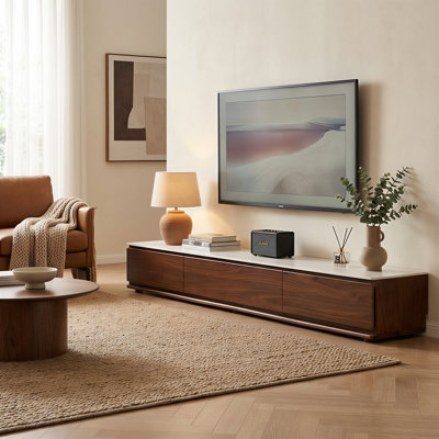 Meuble télé en bois massif de style noyer noir nord-américain de conception moderne, fabrication durable, parfait pour le salon et le centre de divertissement, solution de rangement élégante et fonctionnelle