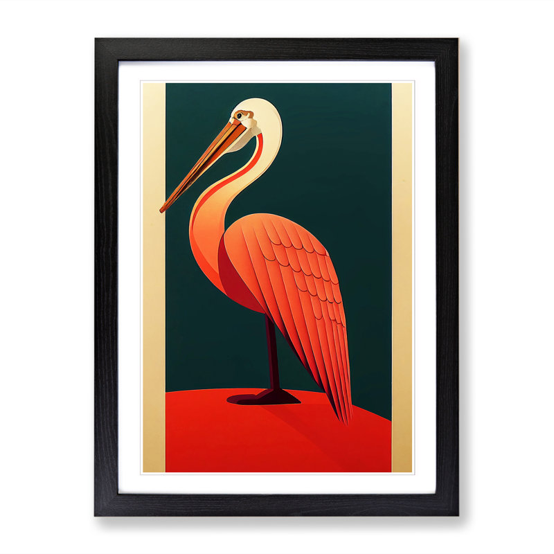 Pelican Art Deco - Single Picture Frame Print, 34cm H x 25cm W x 2cm D, Walnut