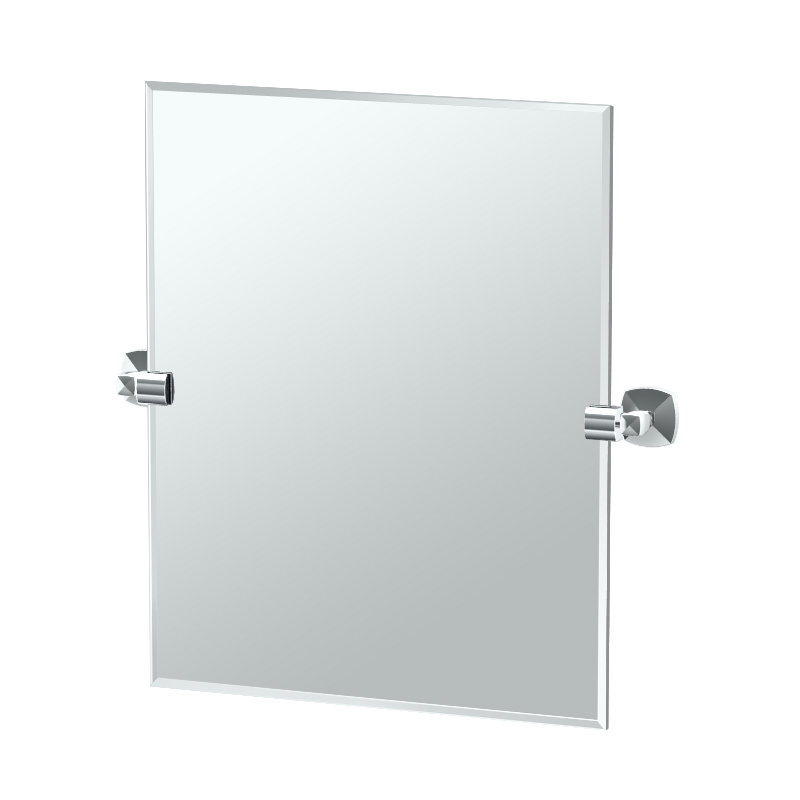 Jewel Modern Frameless Rectangle Bathroom Vanity Mirror | Pivoting and Beveled Edge, Chrome