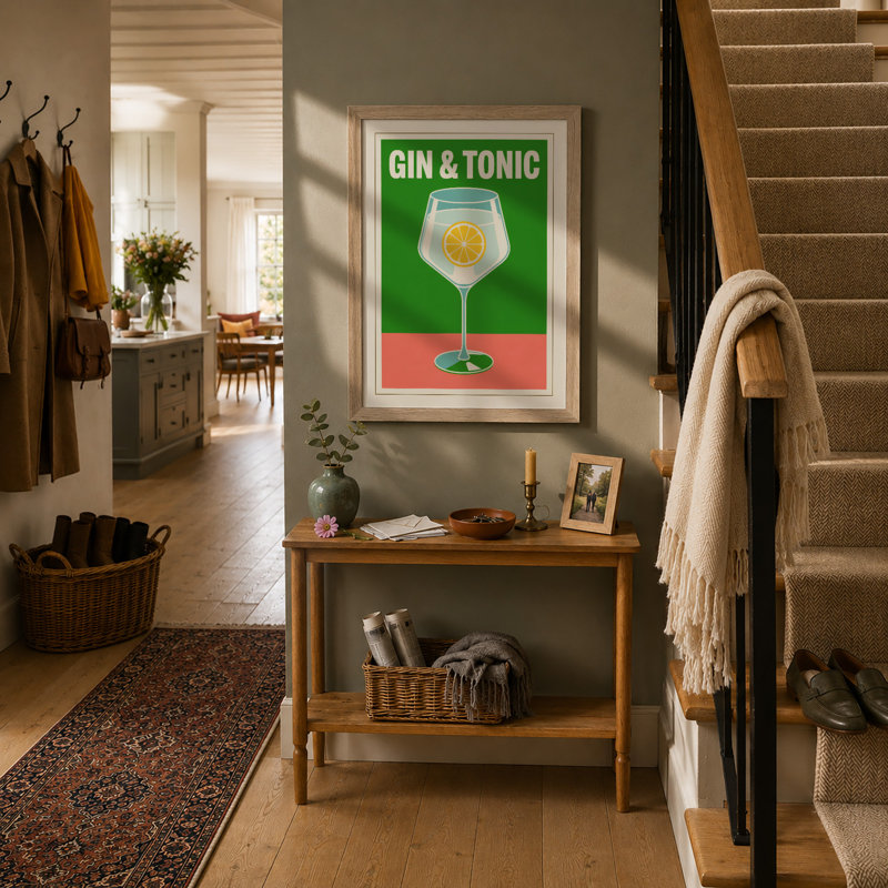 Gin and Tonic Retro - Framed Print, A4 - 29.7 x 21.0 cm, Oak