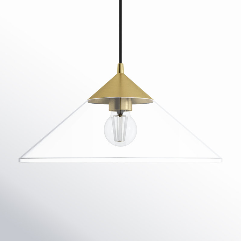 Luminaire suspendu conique à 1 lumière Johnson, Or brossé / verre transparent