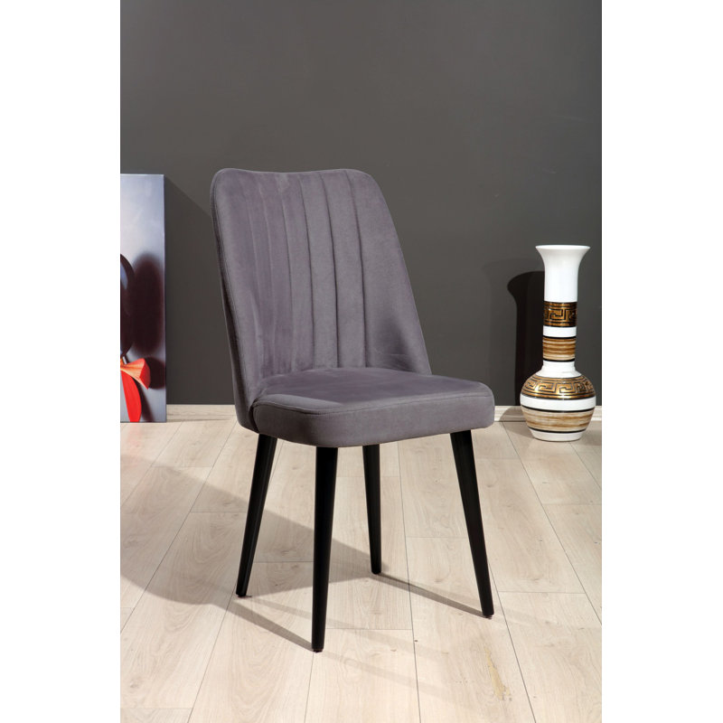 Ensemble de chaises modernes (4 pièces), gris et noir, 18,0 po x 36,2 po x 17,7 po | 100% panneau de fibres à densité moyenne avec tissu 100% polyester, pieds en métal, design élégant et durable | Parfait pour la salle à manger, la cuisine ou le bureau